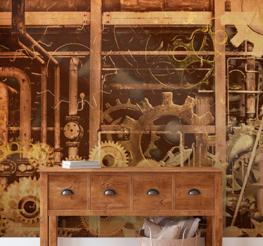 Fotomural vintage Retro 3d industrial tubos de oro - TenVinilo