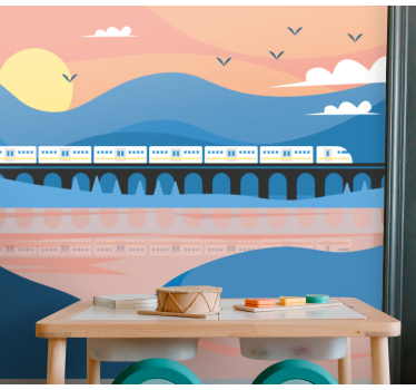 Fotomurales infantiles Montaña minimalista con tren - TenVinilo