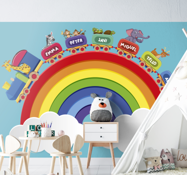 Fotomurales infantiles Tren arcoiris personalizable para niños - TenVinilo