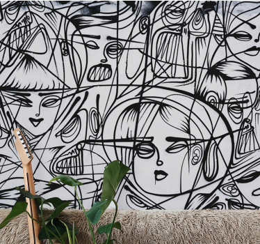 Mural arte clásico Caras abstractas en blanco y negro - TenVinilo