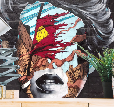 Mural arte urbano Cara de graffiti en ladrillos - TenVinilo