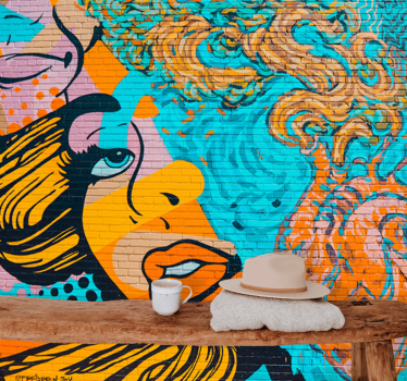 Mural arte urbano Graffiti rostro de mujer - TenVinilo