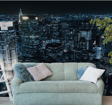 Mural new york vista nocturna del skyline - TenVinilo