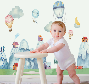Mural para bebé globos de aire caliente juguetones - TenVinilo