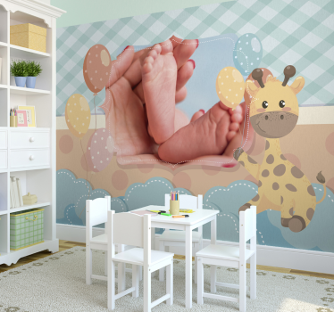Mural para bebé jirafa con foto personalizada - TenVinilo