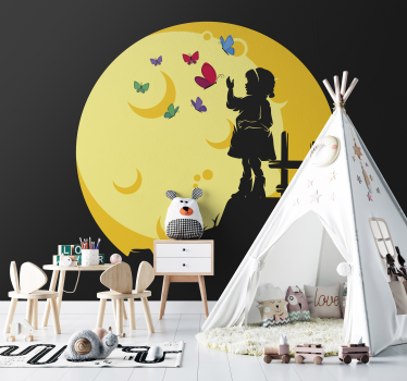 Mural para bebé silueta de niño con mariposas - TenVinilo
