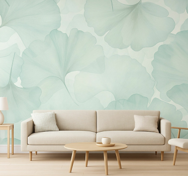 Mural para salón hojas verdes de ginkgo - TenVinilo