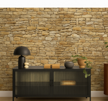 Mural para salón pared de piedra beige - TenVinilo