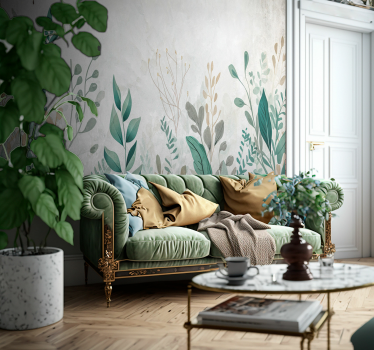 Fotomural salón pintura de plantas - TenVinilo