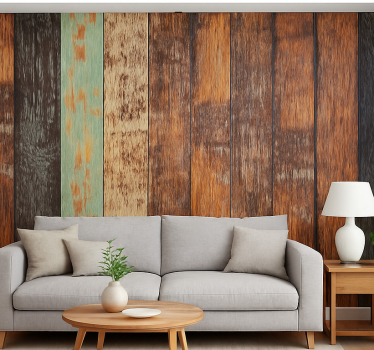 Mural para salón tablones de madera de colores - TenVinilo