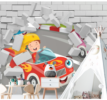 Mural personalizable Pared rota 3d niños ladrillos - TenVinilo