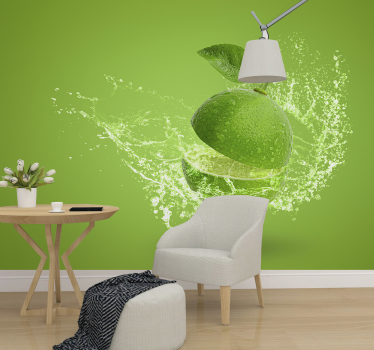 Papel mural 3D explosión manzana verde - TenVinilo