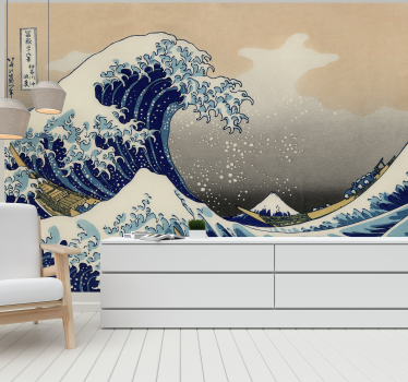 Papel mural arte clásico de ola de Hokusai - TenVinilo
