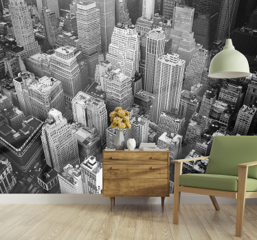 Papel mural ciudad New York aérea blanco y negro - TenVinilo
