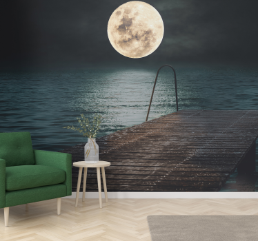 Papel mural de mar de luna llena en el mar - TenVinilo