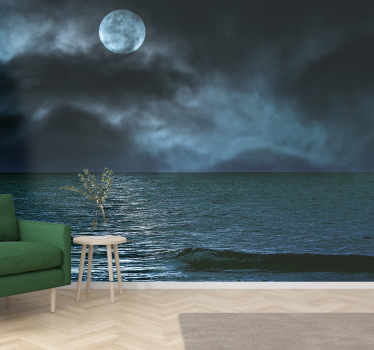Papel mural de mar de noche con luna - TenVinilo