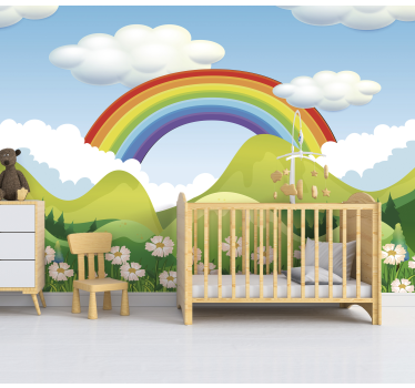 Papel mural infantil arcoiris sobre naturaleza - TenVinilo