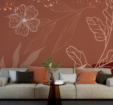 Papel mural terracota diseño de hojas minimalistas - TenVinilo