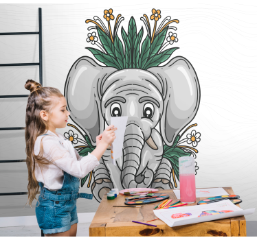 Papel pintado de elefantes Dibujo de un elefante gris - TenVinilo
