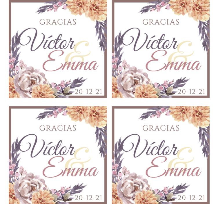 Posavasos de boda nombre personalizables - TenVinilo