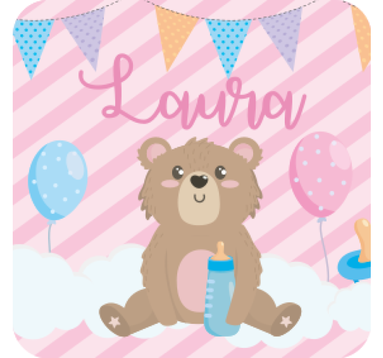 Posavasos personalizable oso lindo con globos - TenVinilo