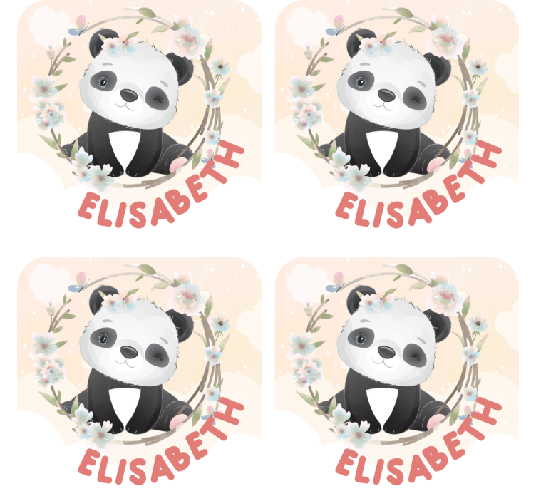 Posavasos personalizable panda con acabados florales - TenVinilo