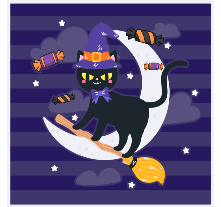 Posavasos halloween gato de bruja en escoba - TenVinilo