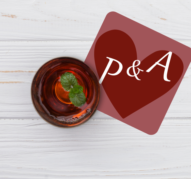 Posavasos boda Iniciales de novias en forma de corazón - TenVinilo