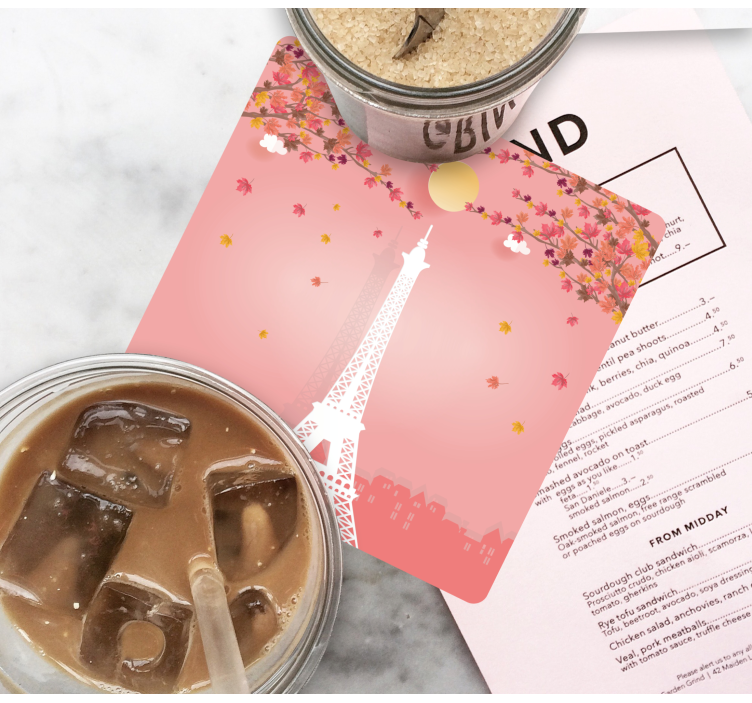 Posavasos moderno Torre eiffel y arboles rosados - TenVinilo