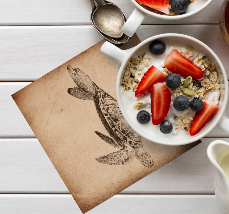 Posavasos vintage ilustración tortuga nadando - TenVinilo