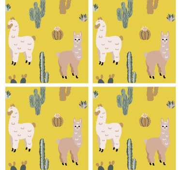 Posavasos frikis llama y patrón de cactus - TenVinilo