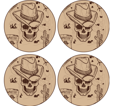 Posavasos frikis calavera con sombrero vaquero - TenVinilo
