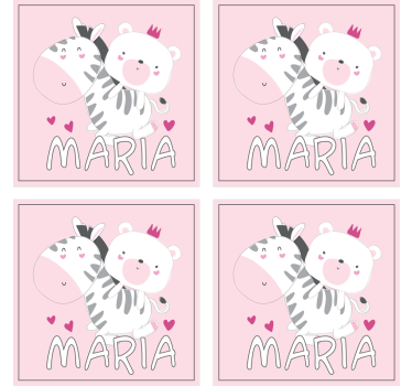 Posavasos personalizable dúo de osito y cebra - TenVinilo