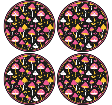 Posavasos frikis patrón de hongos coloridos - TenVinilo