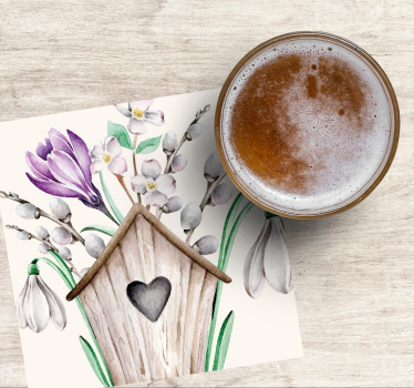Posavasos boda casa de madera con flores - TenVinilo