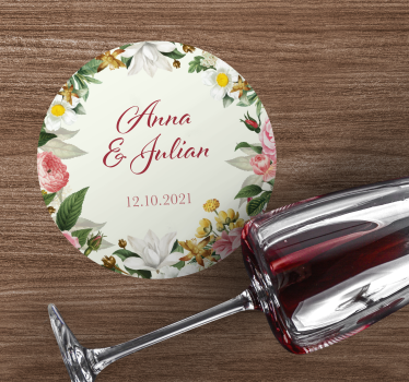 Posavasos boda floral personalizado - TenVinilo
