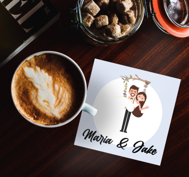 Posavasos de boda Novias con nombre en un columpio de rama - TenVinilo