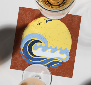 Posavasos frikis diseño olas del atardecer - TenVinilo