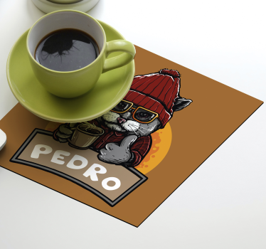 Posavasos frikis gato cool con café - TenVinilo