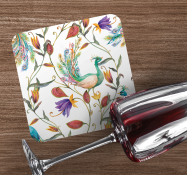 Posavasos frikis motivo floral de pavo real - TenVinilo