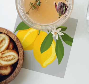 Posavasos moderno limones amarillos con hojas - TenVinilo