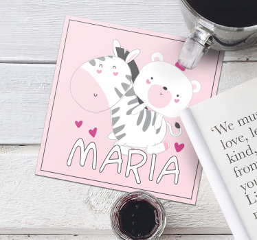 Posavasos personalizable dúo de osito y cebra - TenVinilo