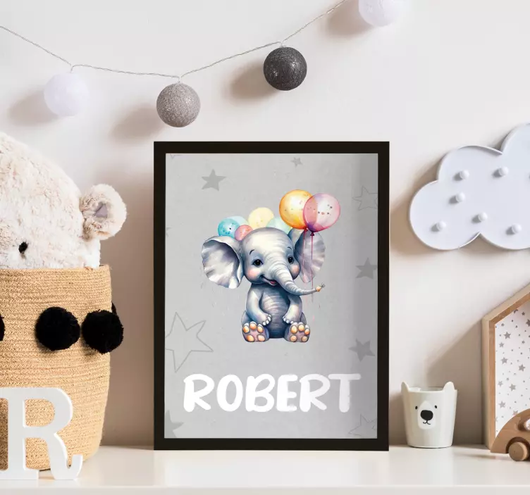 Poster animales elefante bebe con globos - TenVinilo