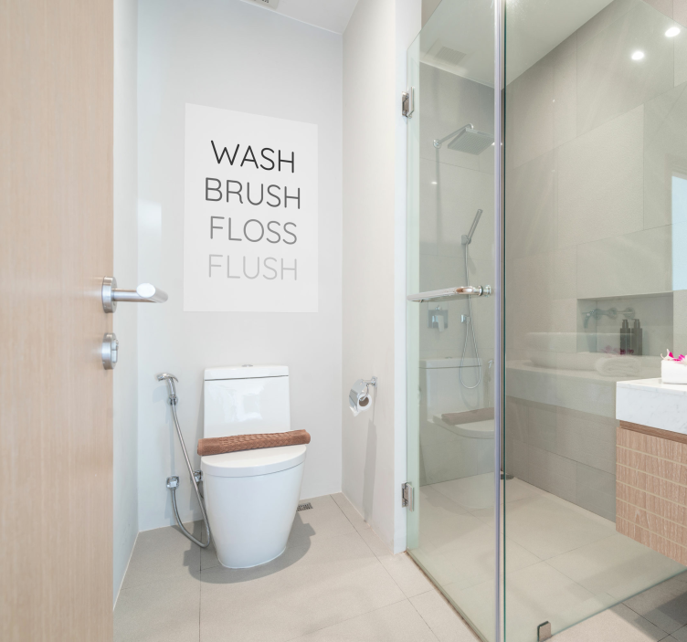 Cepillo de lavado, hilo dental, cartel de descarga - TenVinilo