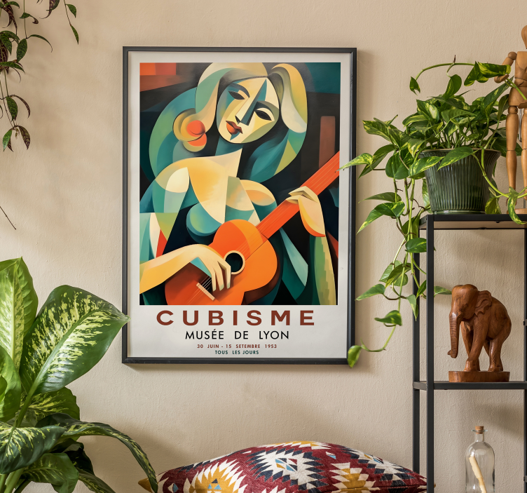 Poster arte retrato cubista de mujer con guitarra - TenVinilo