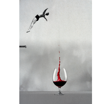 Poster abstracto saltando hacia la copa de vino - TenVinilo