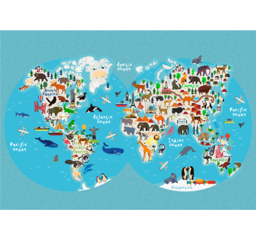 Mapa del mundo animal post print - TenVinilo