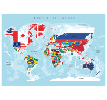 Poster mapamundi mapa mundial con banderas - TenVinilo