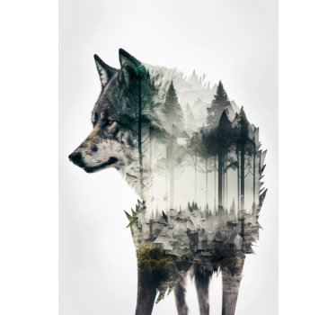 Cartel de diseño animal de doble exposición de lobo - TenVinilo