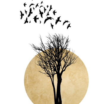 Poster árboles silueta de árbol con pájarosSilueta de árbol con a - TenVinilo